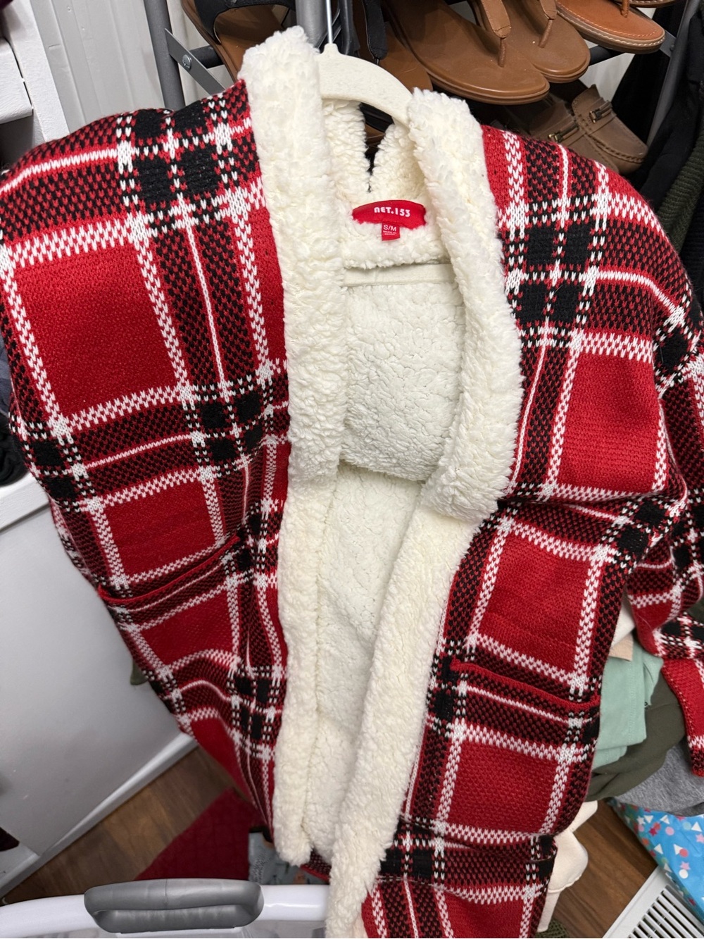 Boutique Women’s Red Plaid Sherpa-Lined Coat